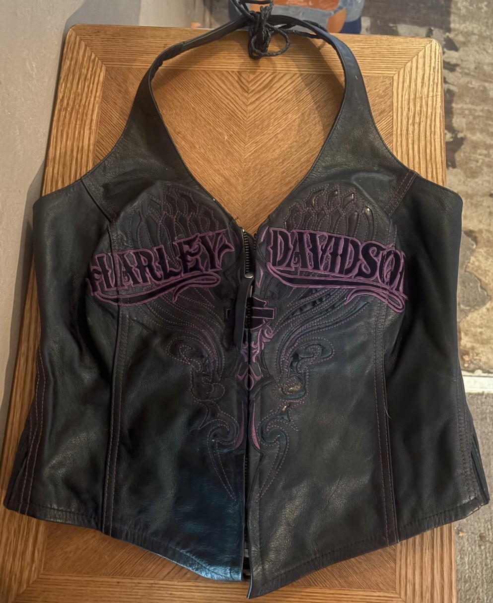 Vintage Harley Davidson Night Angel Black Leather Halter Front Zip Sz M