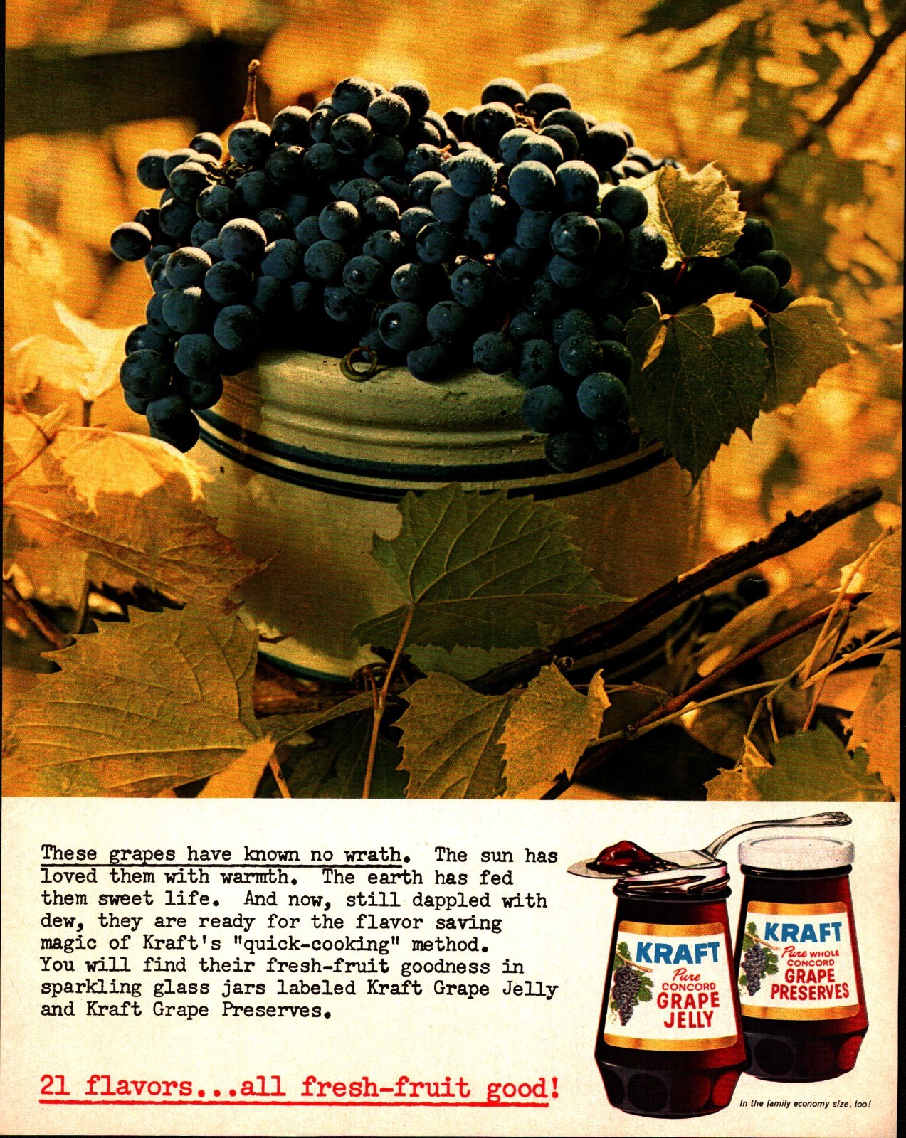 1962 Kraft Vintage Print Ad Grape Jelly Preserves Fall Leaves Food Ephemera