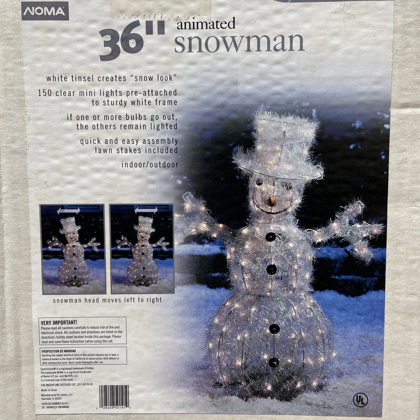 Noma 36” White Tinsel Snowman Christmas Holiday Decor — NEW IN BOX ☃️Vintage