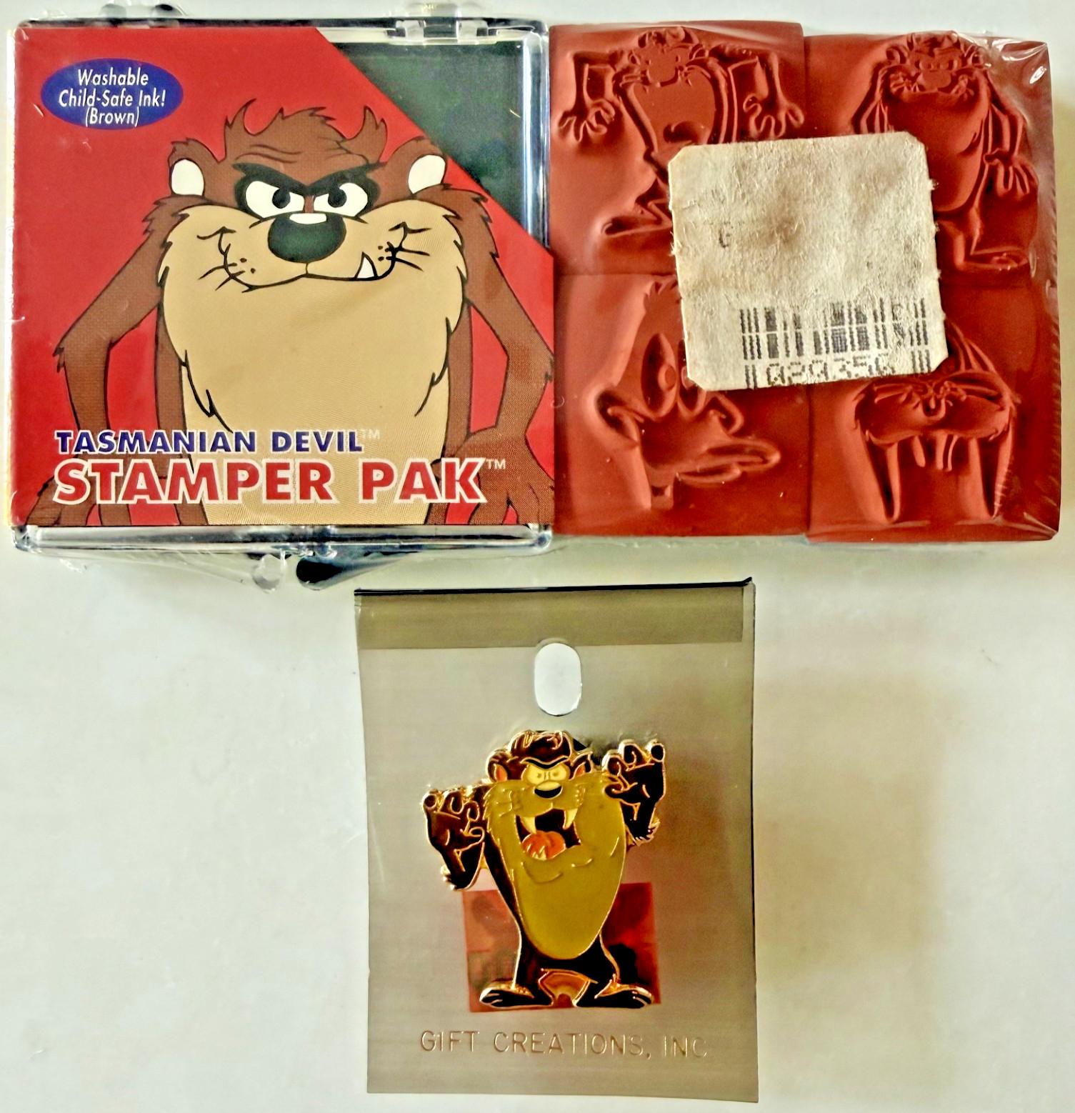 Vintage Looney Tunes Taz Stamper Pak + Gift Creations Pin NOS Sealed LOT