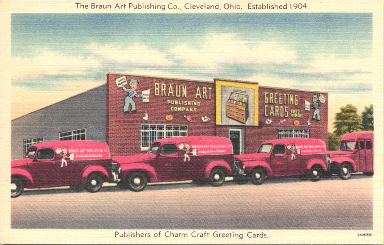 BRAUN ART PUBLISHING CO cleveland oh 1940s postcard ohio advertising trucks