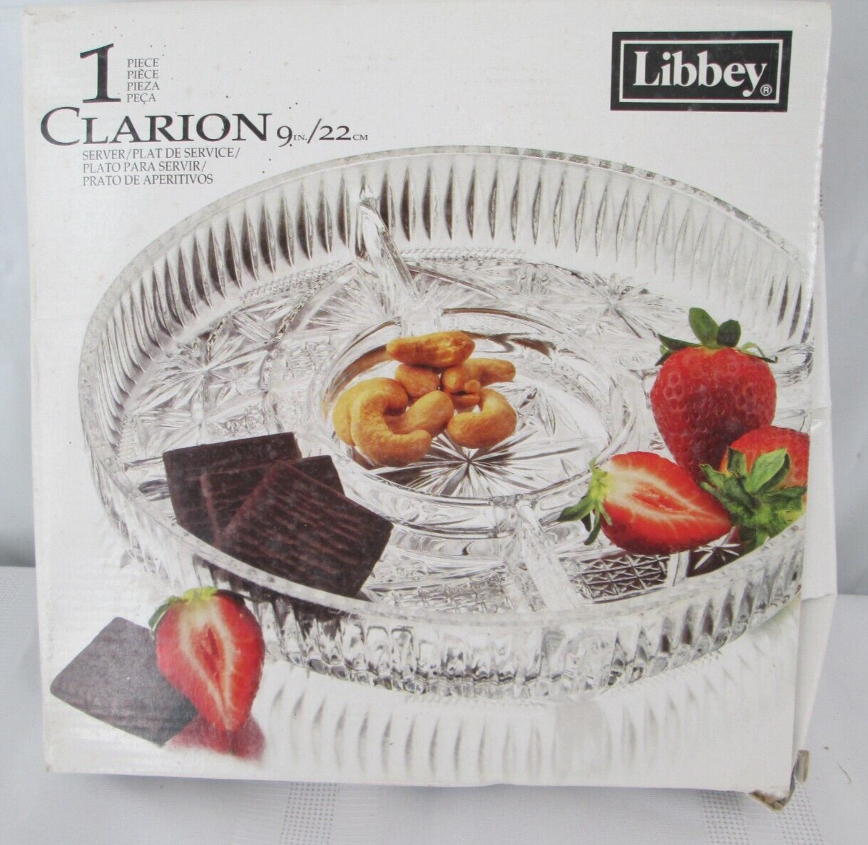 Libbey Clarion Glass Divided Serving Dish Chip Dip Platter Tray Clear Round 9\