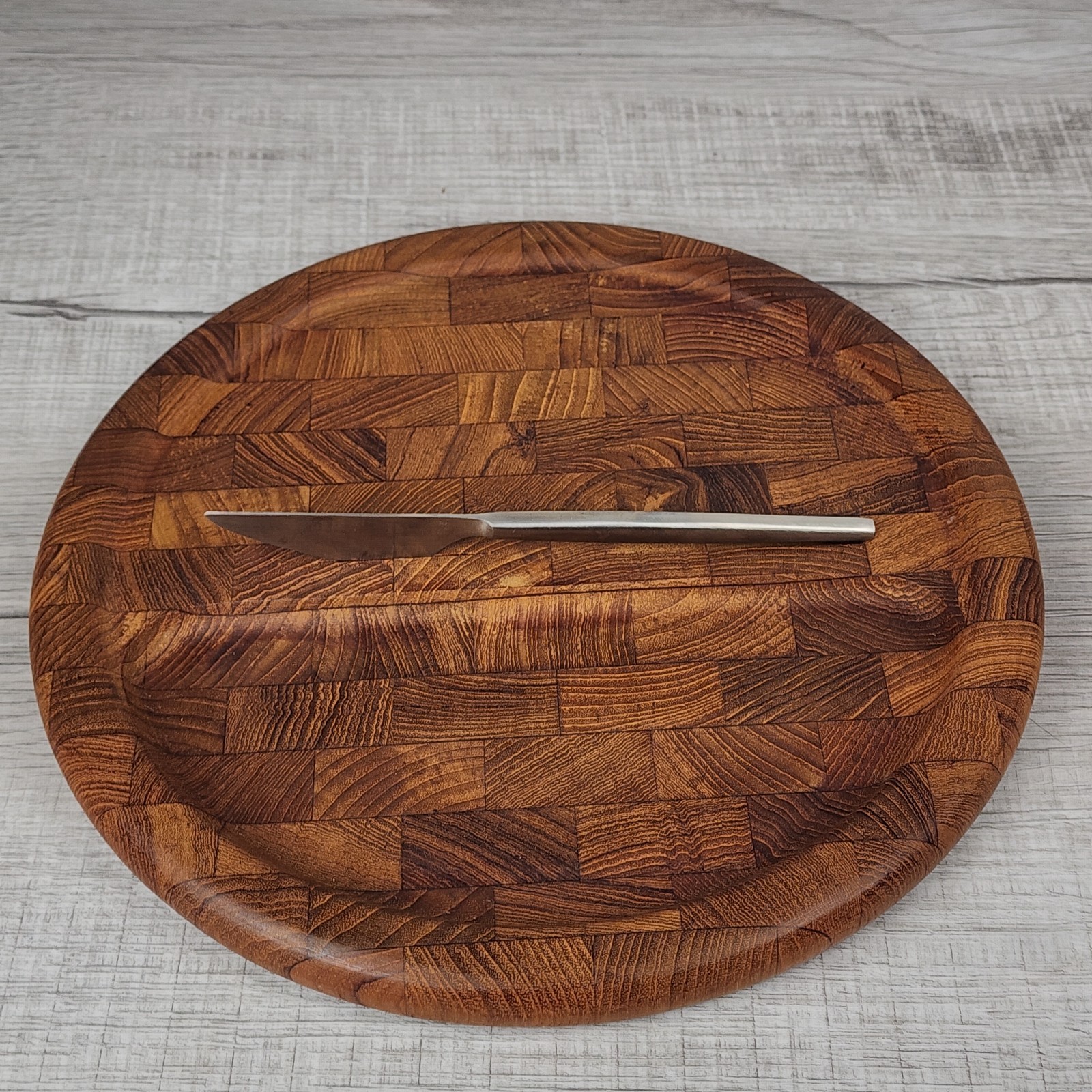 Kalmar MCM Staved Teak Cheese & Charcuterie Tray Platter W/ Knife Danish Modern