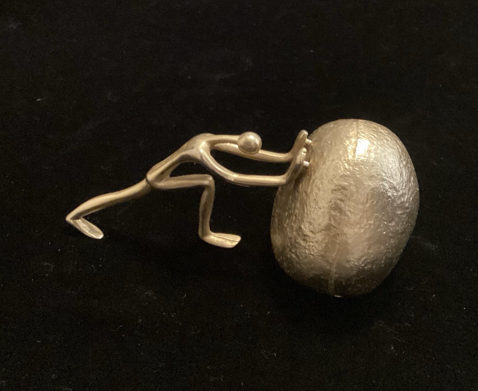 Vintage Ted Arnold Gold Paperweight Man Pushing Rock