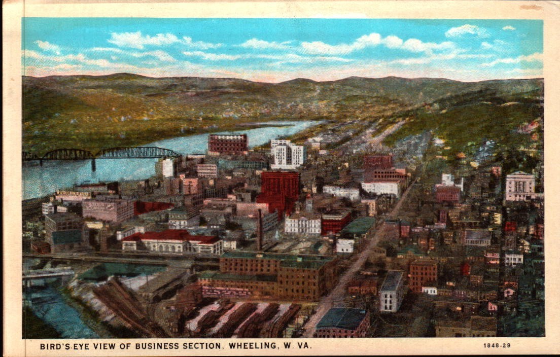 Vintage Postcard Aerial View Business Section Of Wheeling WV