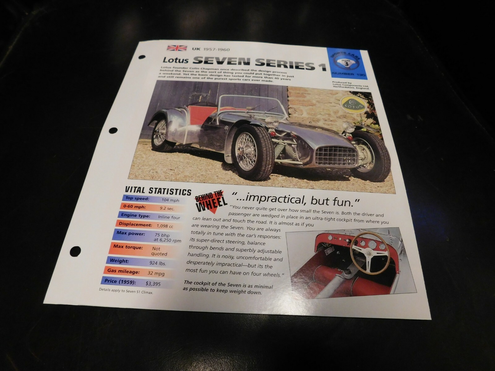 1957-1960 Lotus Seven Series 1 Spec Sheet Brochure Photo Poster 59 58 1957-1960 Lotus Seven Series 1 Spec Sheet Brochure Photo Poster 59 58