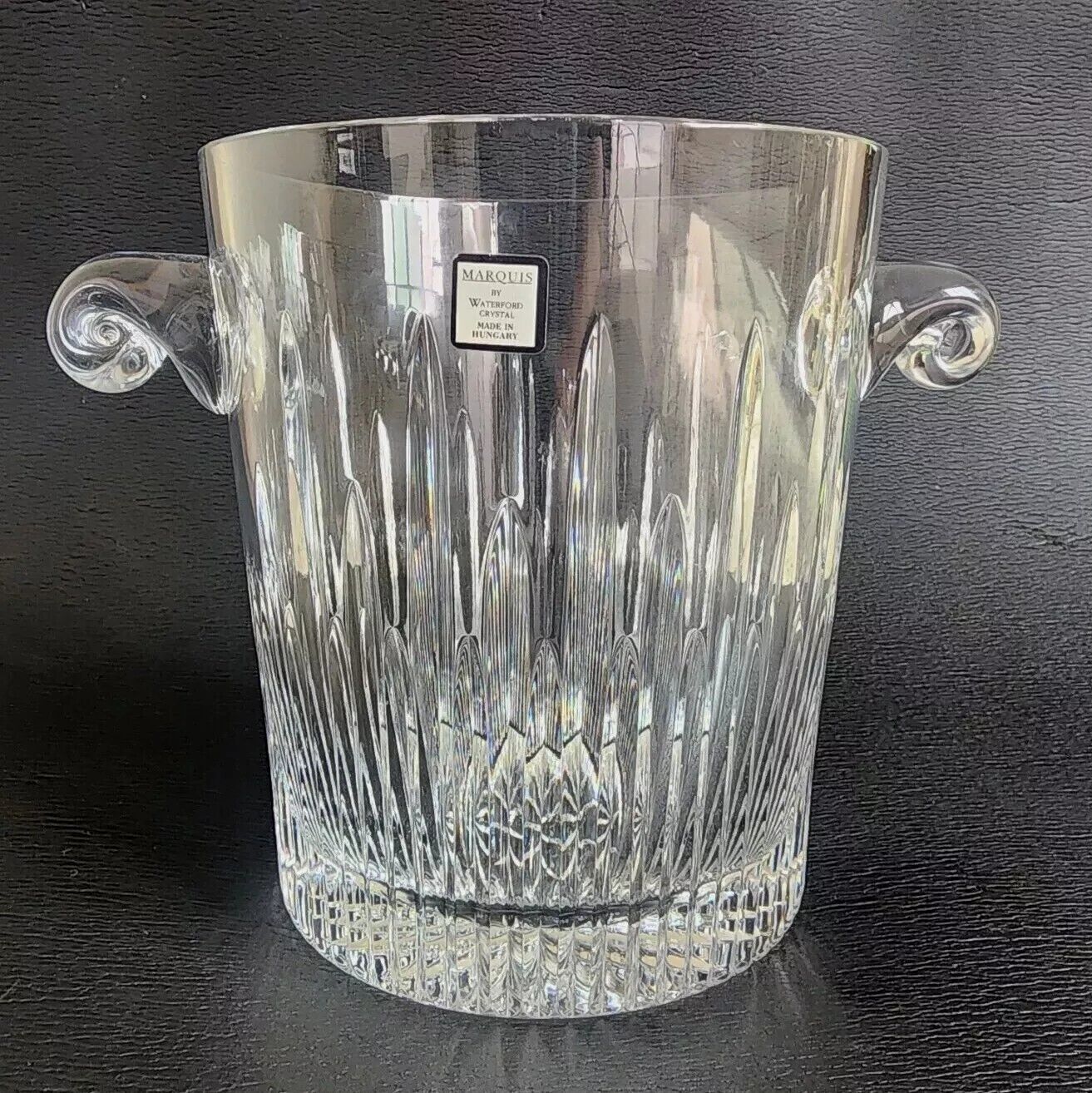 Vintage Marquis By Waterford Crystal Ice Bucket With Foil Sticker Heavy Clear 