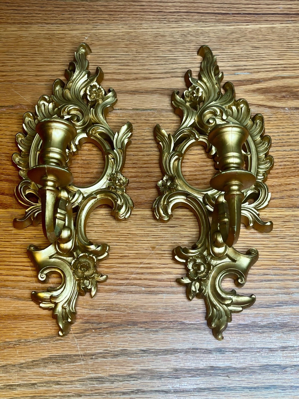 Vintage 1962 Syroco Gold Wall Sconce Candle Holder Pair 4131 Made In The USA