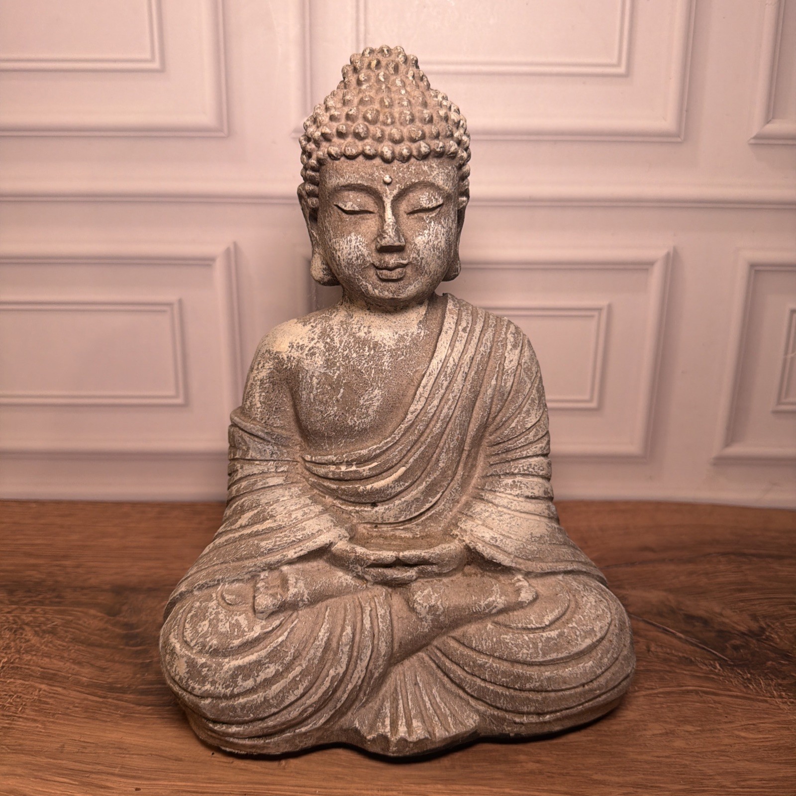 Meditating Buddha Statue 8.5 Inch Faux Stone Resin Weathered Zen Garden Decor