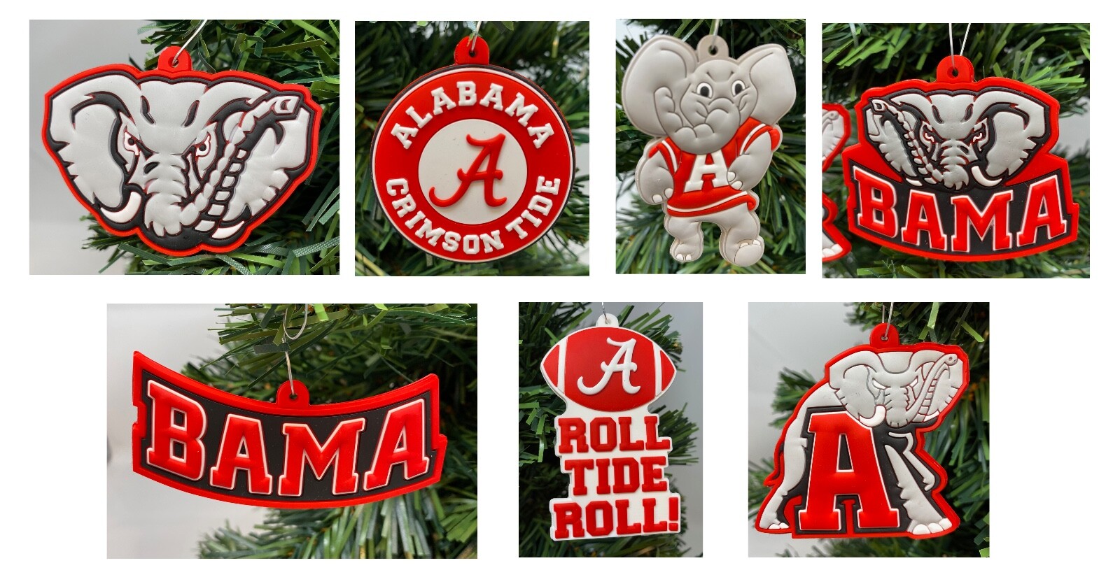 University of Alabama  Crimson Tide  7 Piece Christmas Ornament Set.  BRAND NEW