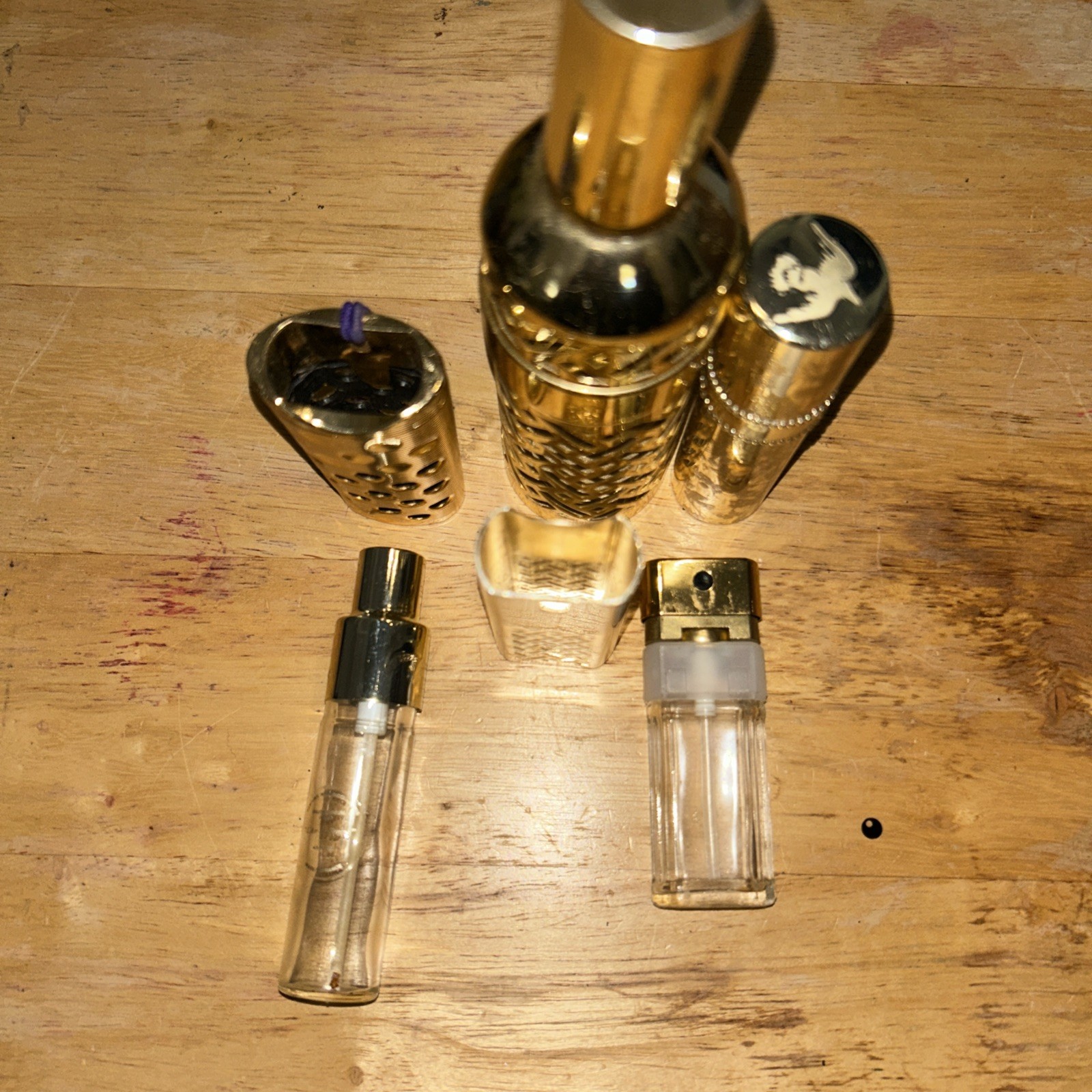 GUERLAIN Paris L\'Heure Bleu Perfume Gold Filigree Empty Refill Bottle /Holder 6 