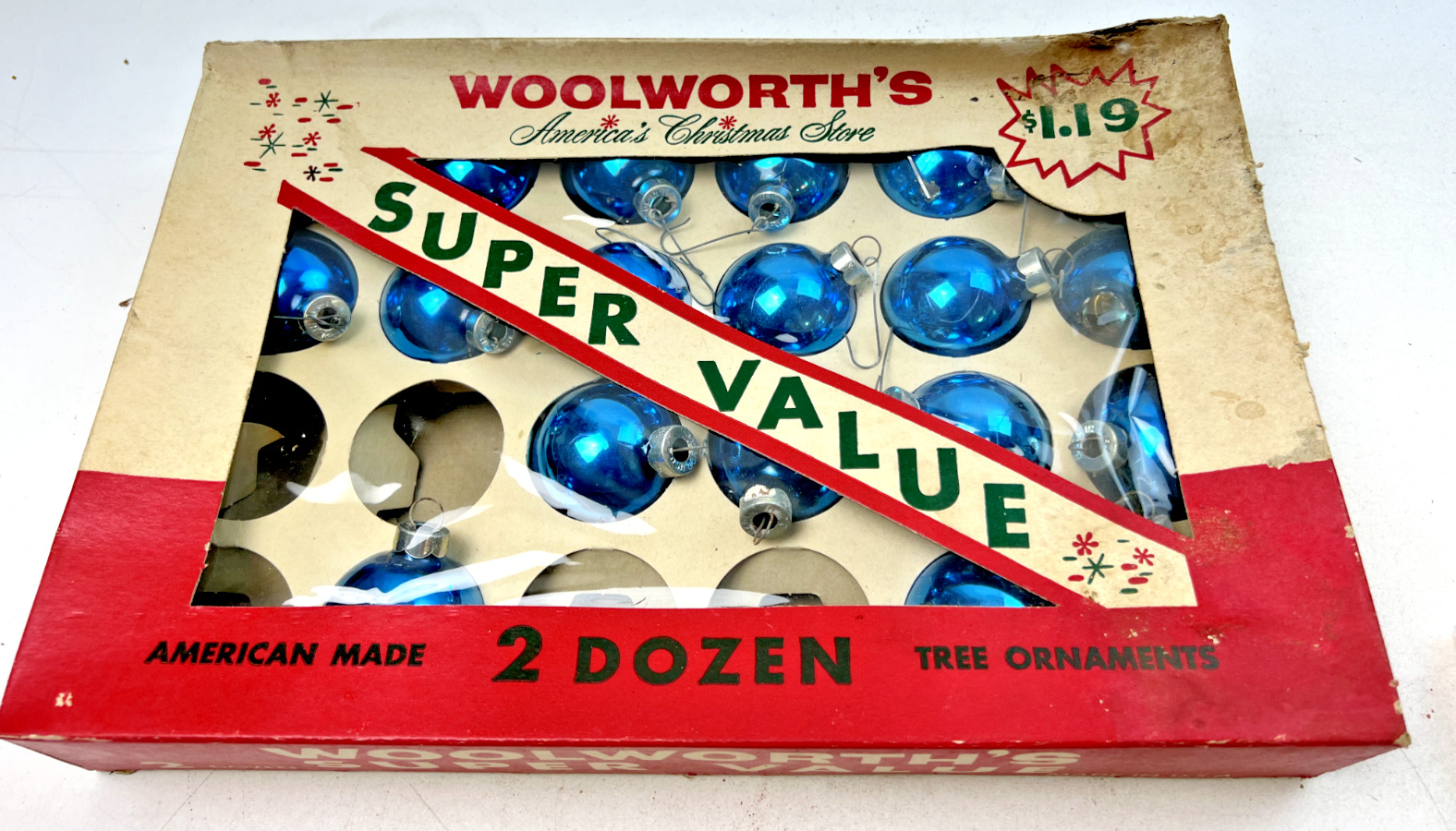Vintage Woolworth\'s Glass Christmas Ornaments - Box of 19