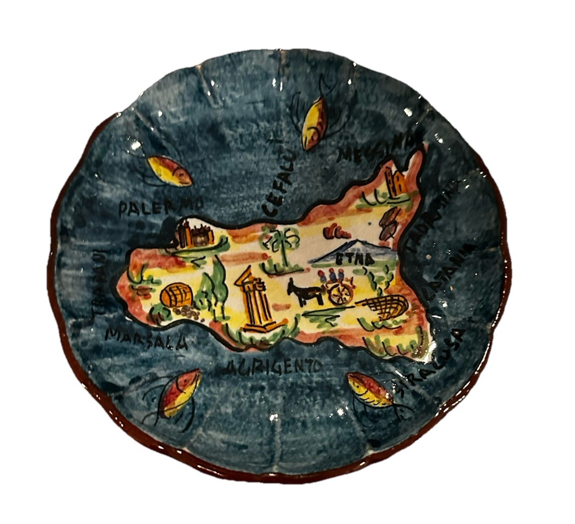 Vintage Sicily Palermo Italy  Hand Painted Vibrant Trinket Dish 4.5