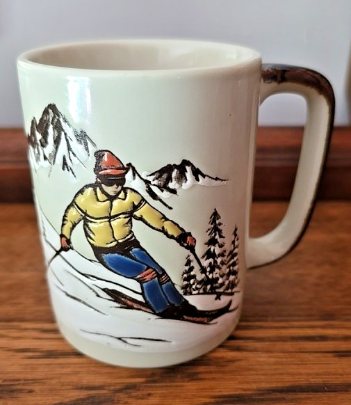 VTG Otagiri Embossed Ski Skier Coffee Mug Textured Retro 4\ VTG Otagiri Embossed Ski Skier Coffee Mug Textured Retro 4\