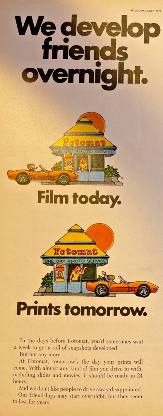 Magazine Advertisement 1972 Fotomat Film Today Prints Tomorrow