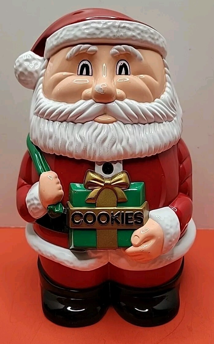 Vintage Fundamental Too Talking Santa Cookie Jar Says Ho Ho Ho Merry Christmas.