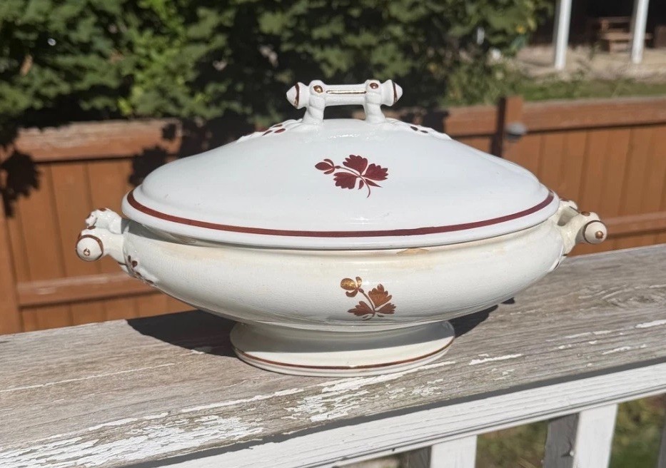Antique Burgess Burslem Tea Leaf Ironstone Tureen Copper Lustre Farmhouse
