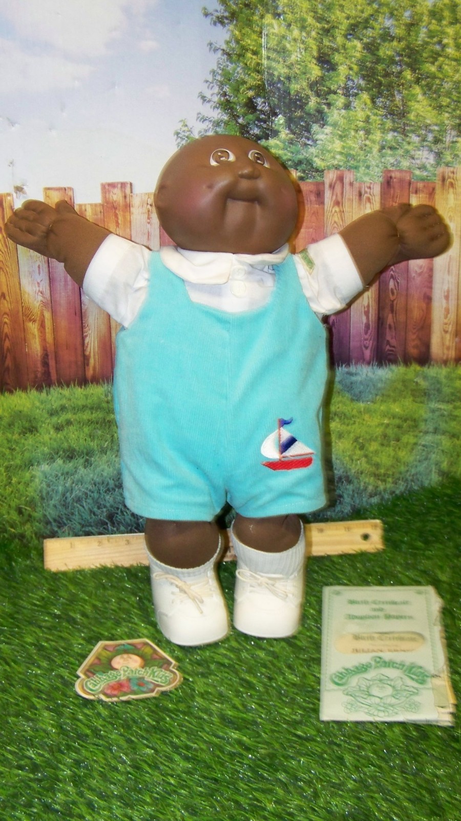 COLECO A/A full size BOY BLUE OUTFIT CABBAGE PATCH KIDS W/PAPERS BLACK SIGNATURE