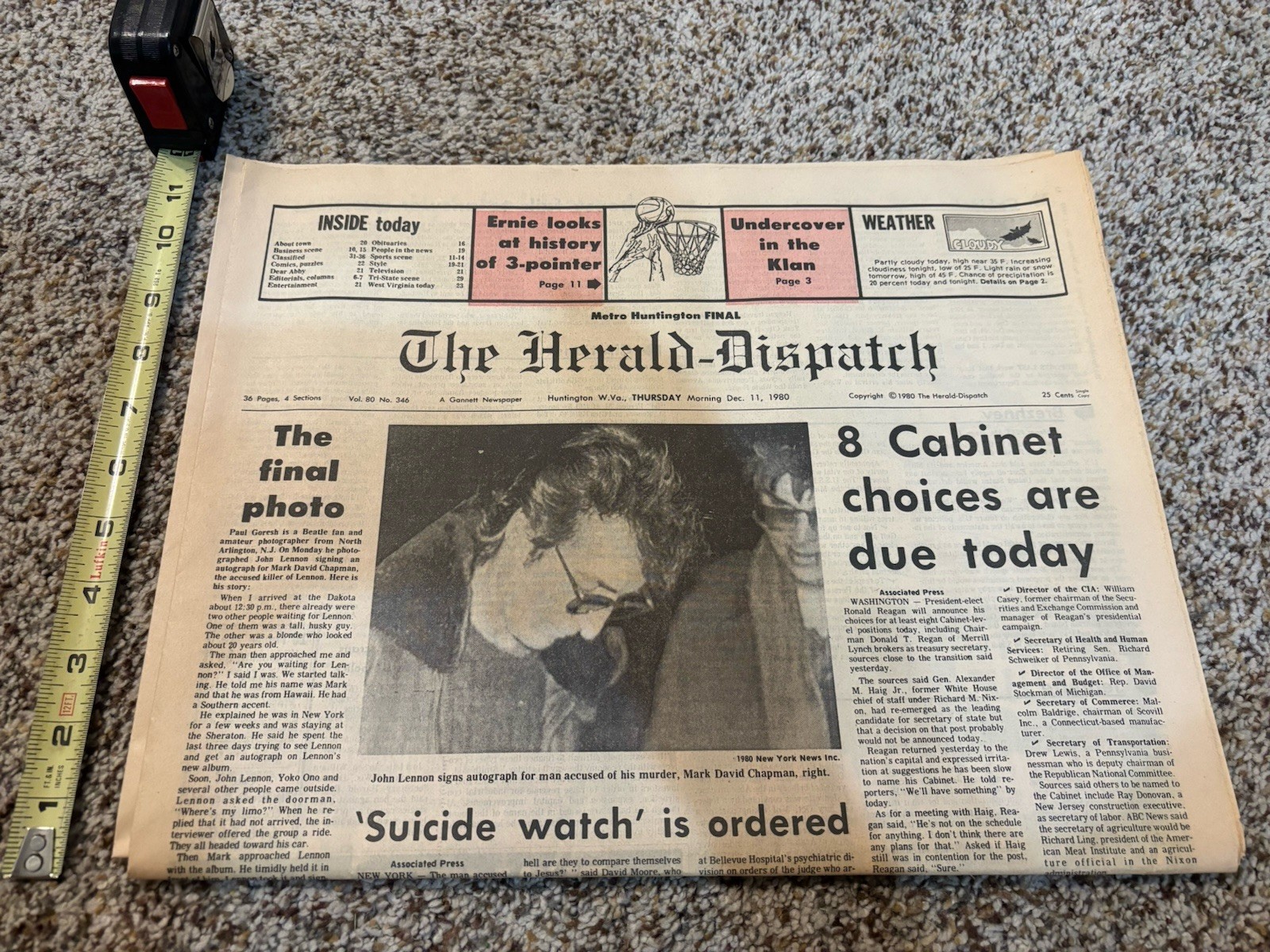 The Herald Dispatch Huntington WV Newspaper 12-11-80 John Lennon Beatles Nice