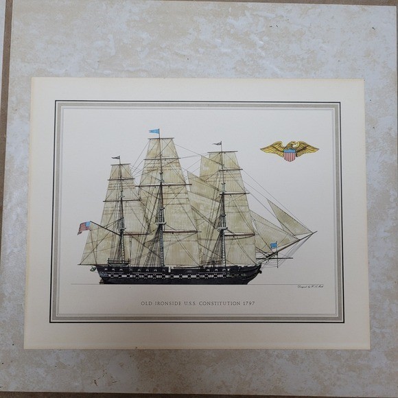 H. A. Muth Vintage Old Ironside USS Constitution 1797 Rare Lithograph Print