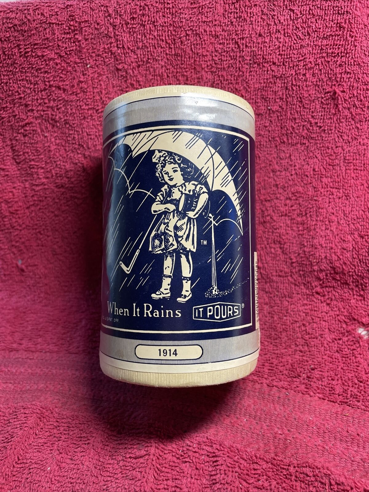 Vintage Commemorative Morton Salt Container “When it Rains it Pours” 1914