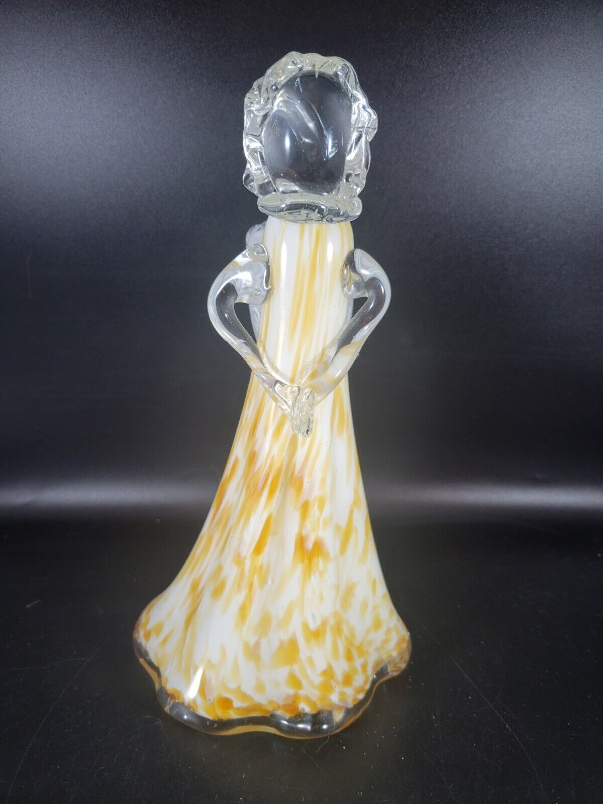 Ethereal Vintage Art Glass Tall Angel with Beautiful Gold and Cream Robe and...