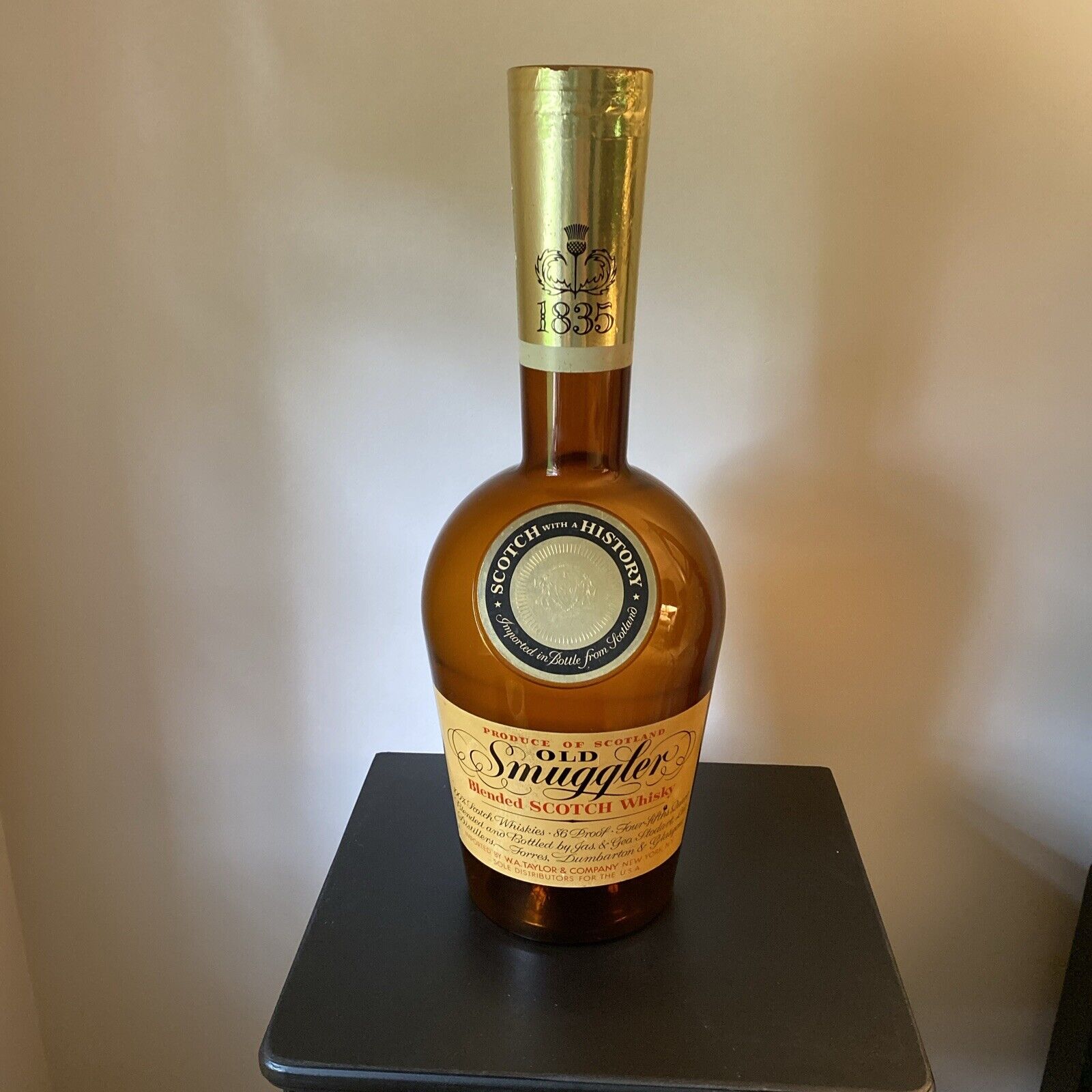 Old Smuggler Scotch Whiskey Empty Factice Bar Display Glass Bottle- Huge-VTG
