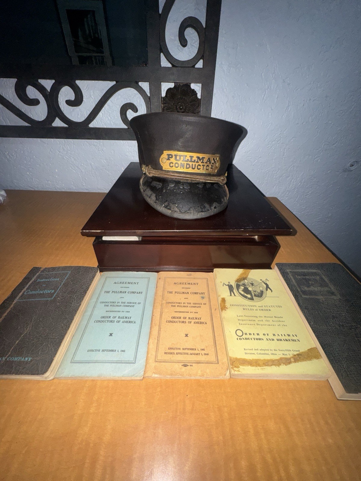 Vintage Pullman Railroad Conductor Hat w/ Original Booklets & Name Tag 1940s