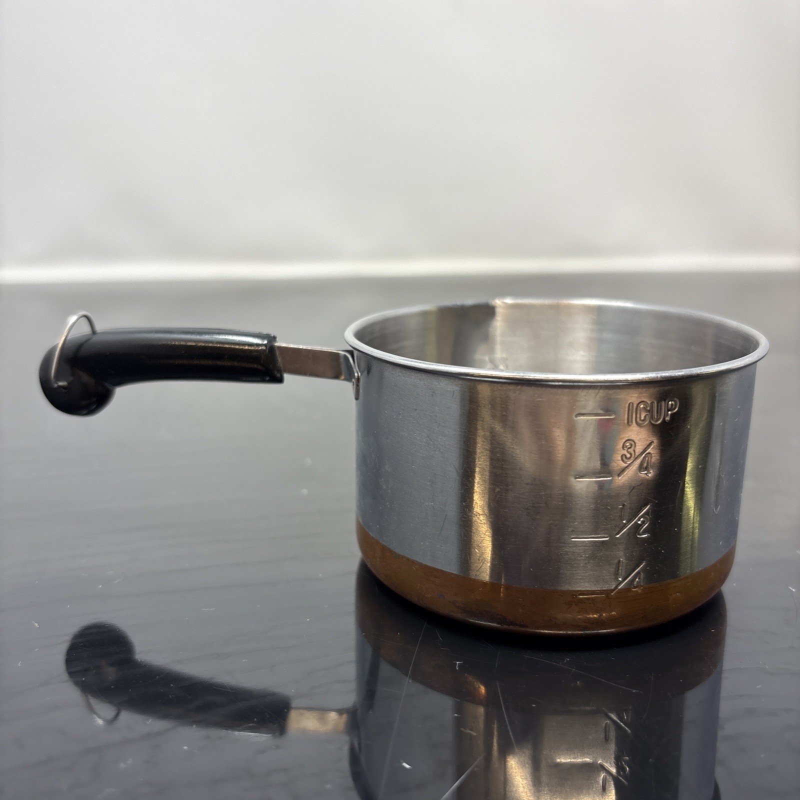 Vintage Stainless Copper Clad Bottom Mini 1 Cup Measure Melting Butter Pan
