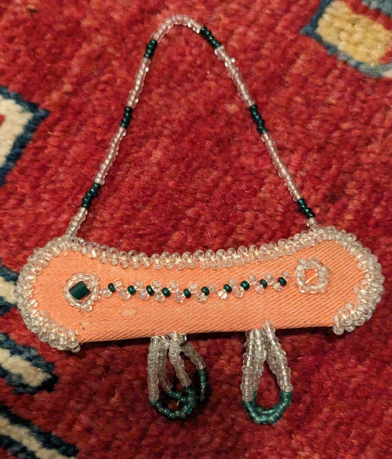 Antique 1900\'s Native American Iroquois Hanging Beaded Boat / Canoe