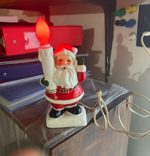VINTAGE 1950'S SANTA NIGHT LIGHT HOLDING CANDLE RARE BULB IS LIT IN PICTURES VINTAGE 1950'S SANTA NIGHT LIGHT HOLDING CANDLE RARE BULB IS LIT IN PICTURES