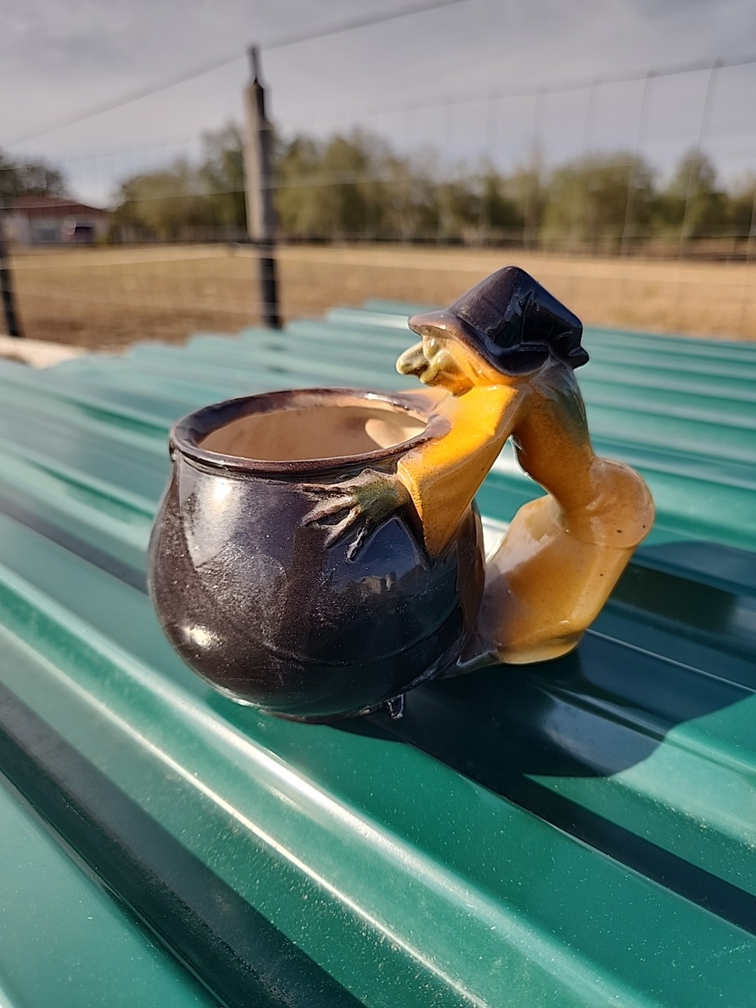 Ceramic Pottery Witch And Pot Planter Flower Pot Vase 