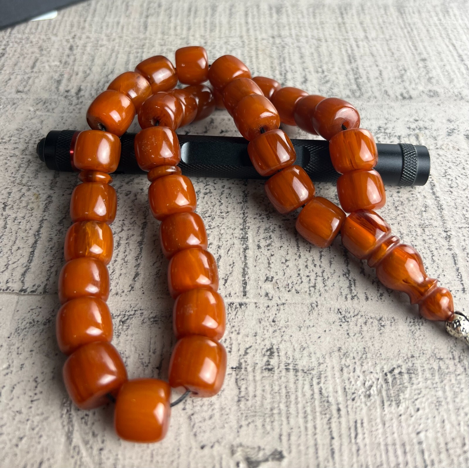 Antique Rare Ottoman Damari Faturan Apricot Amber Bakelite Islamic Pray 104 g