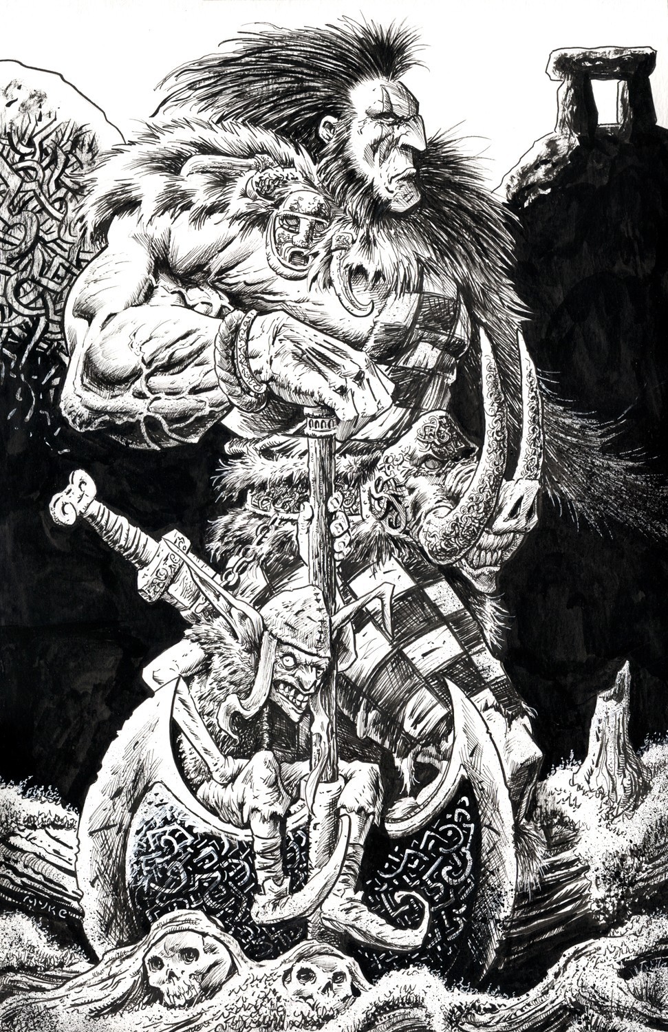 Slaine and Ukko-2000 AD-Celtic Warrior-OOAK Original Dark Fantasy Drawing-Myke Slaine and Ukko-2000 AD-Celtic Warrior-OOAK Original Dark Fantasy Drawing-Myke