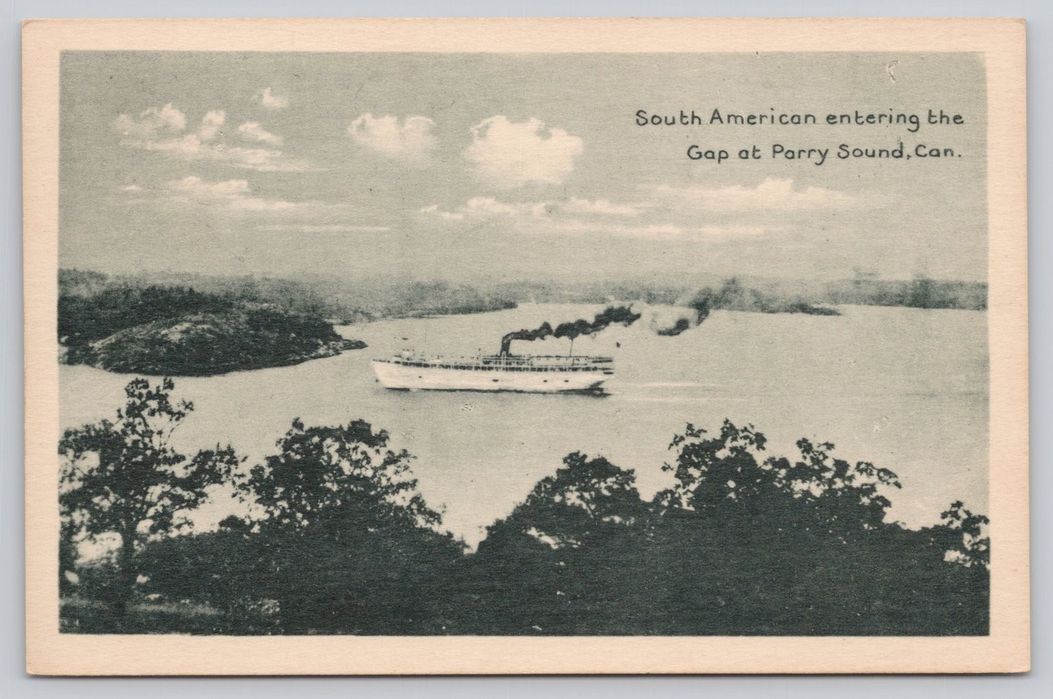 Vintage Steamship S.S. South American Entering Gap Parry Sound Canada Postcard