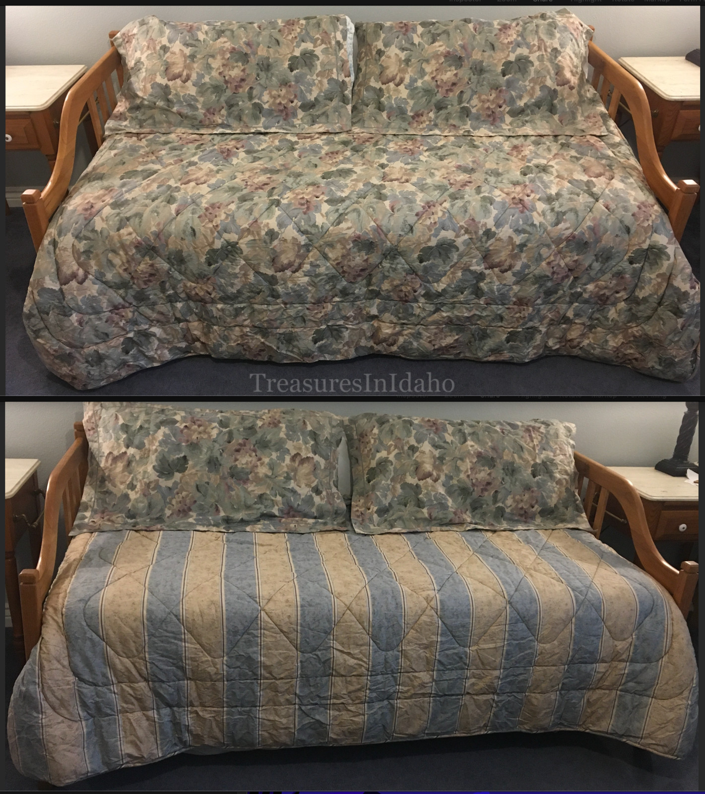 Vintage Crown Craft Daybed / Trundle Bed Quilted Reversible Bedspread, King Sham