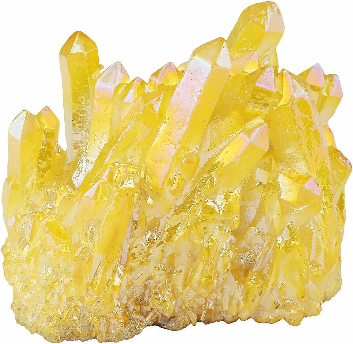 Natural Aura Yellow Citrine Crystal Titanium Cluster Healing Mineral Specimen