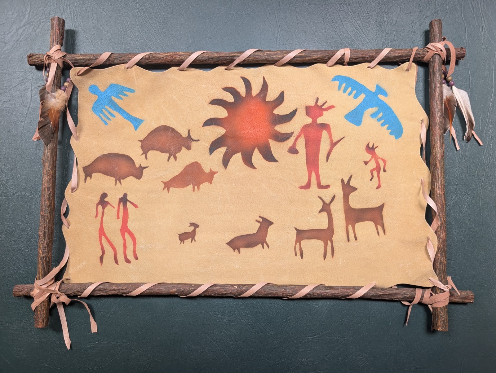 Vintage Native American - Southwestern Leather - Tribal Scene Rustic Tapestry 