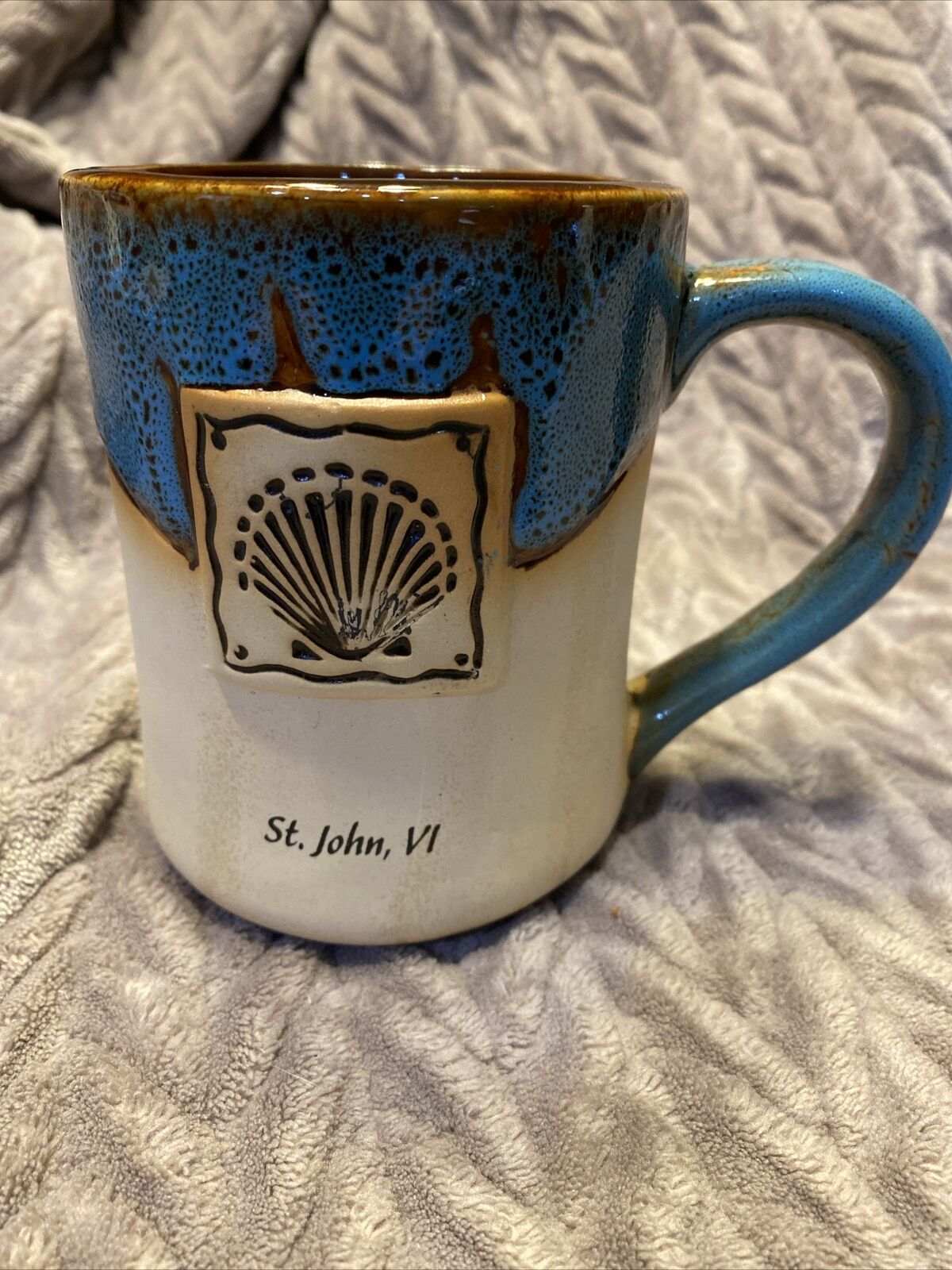Cape Shore Authentic Souvenirs Mug Stoneware Drip Glazed Shell Mug St. John, VI