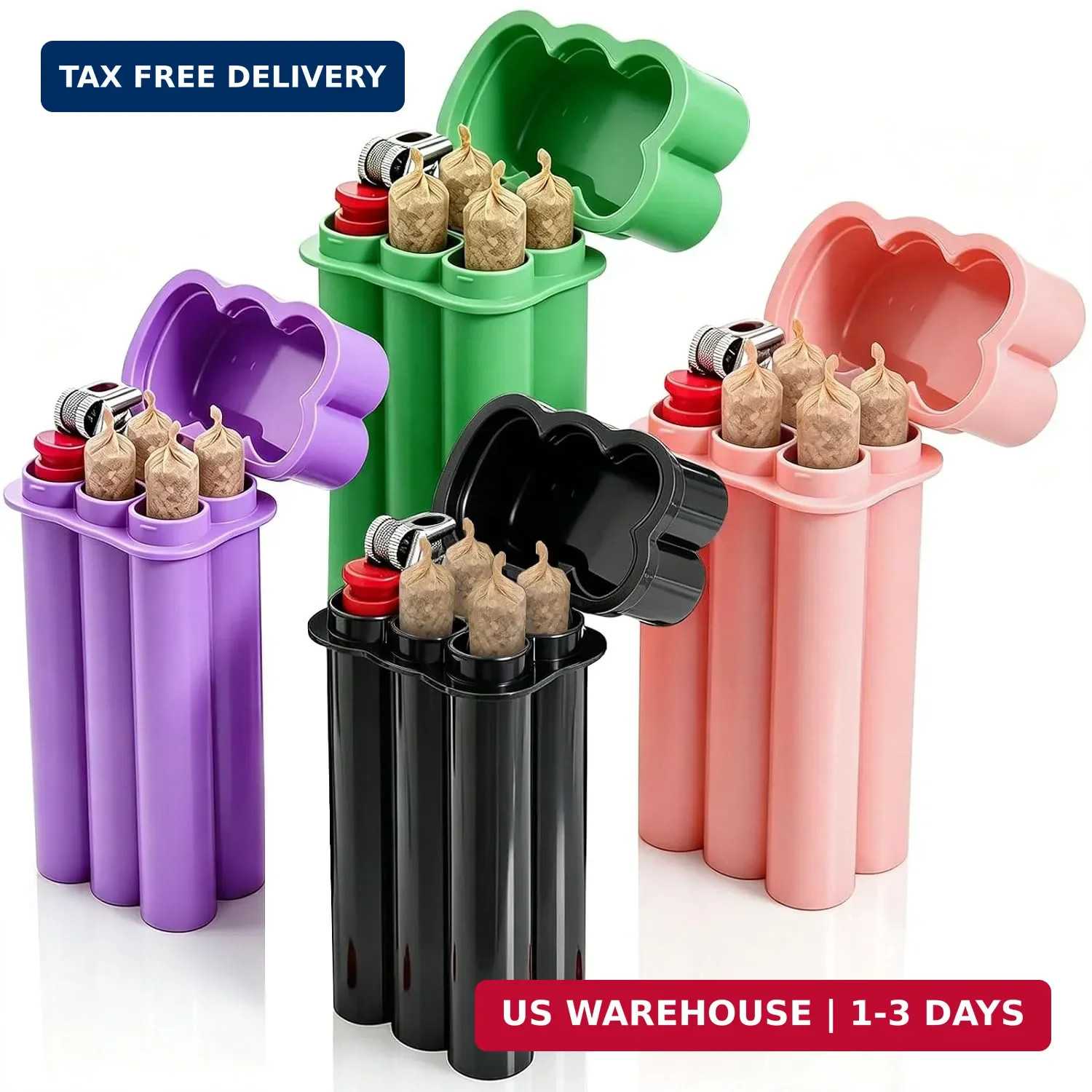 (4 Pack) King Size Pre-roll Cone Holder Case, 4-Hole Cigarette Case for Regular (4 Pack) King Size Pre-roll Cone Holder Case, 4-Hole Cigarette Case for Regular