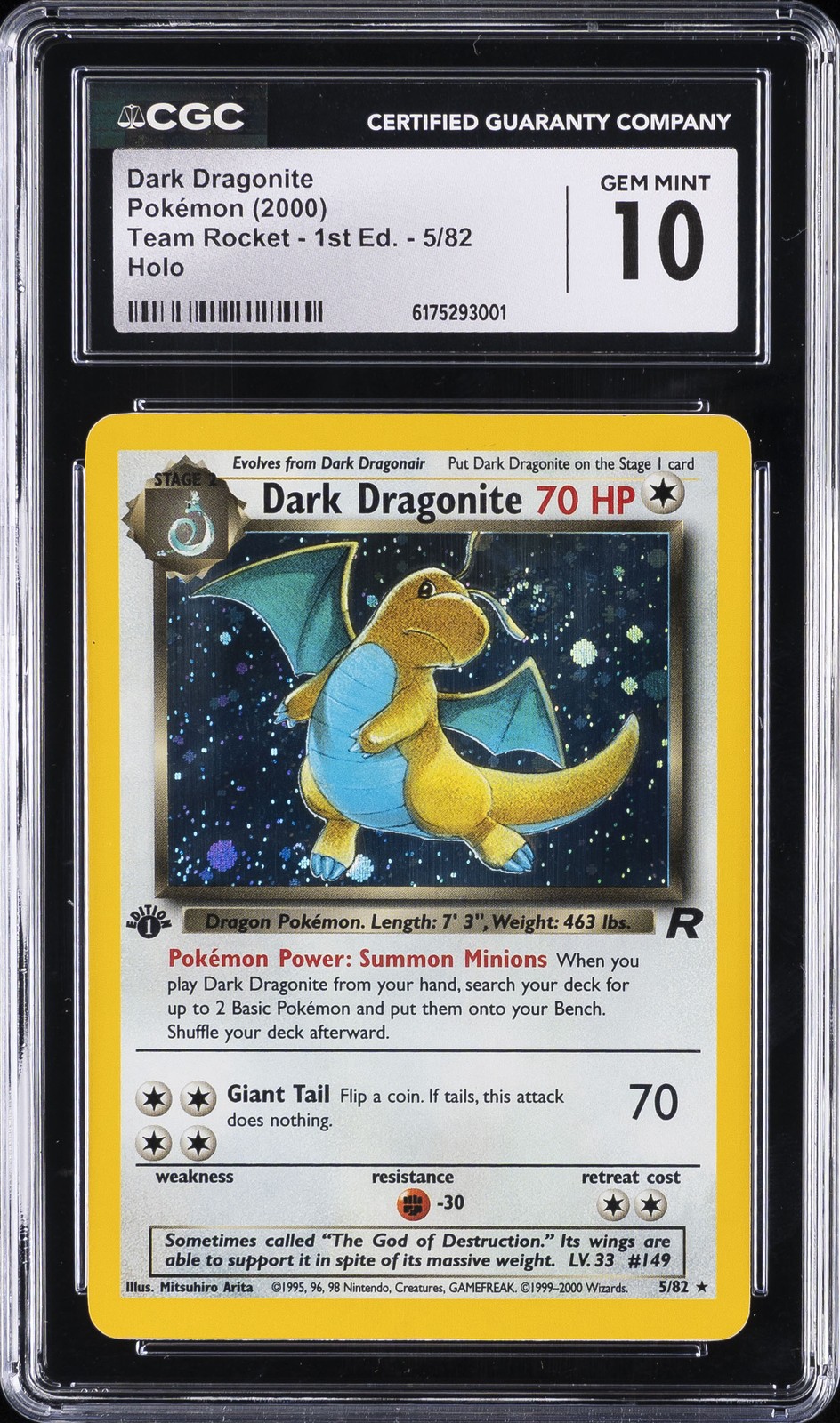 2000 TEAM ROCKET 1ST EDITION #5 DARK DRAGONITE CGC 10