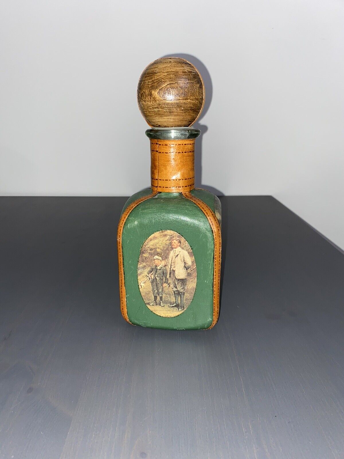 Vintage Genuine Italian leather wrapped glass decanter