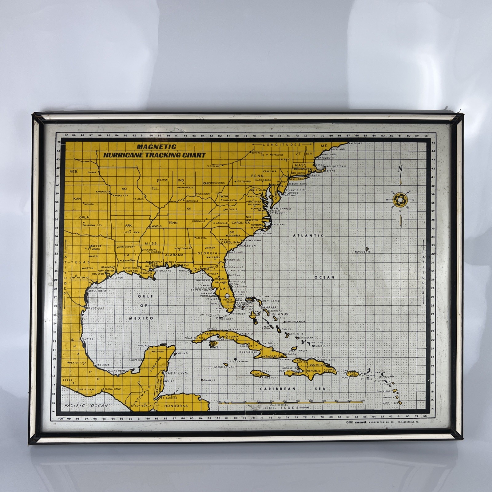 Vintage 1967 Merit Magnetic Hurricane Tracking Chart Map 19 x 25 Framed Vintage 1967 Merit Magnetic Hurricane Tracking Chart Map 19 x 25 Framed