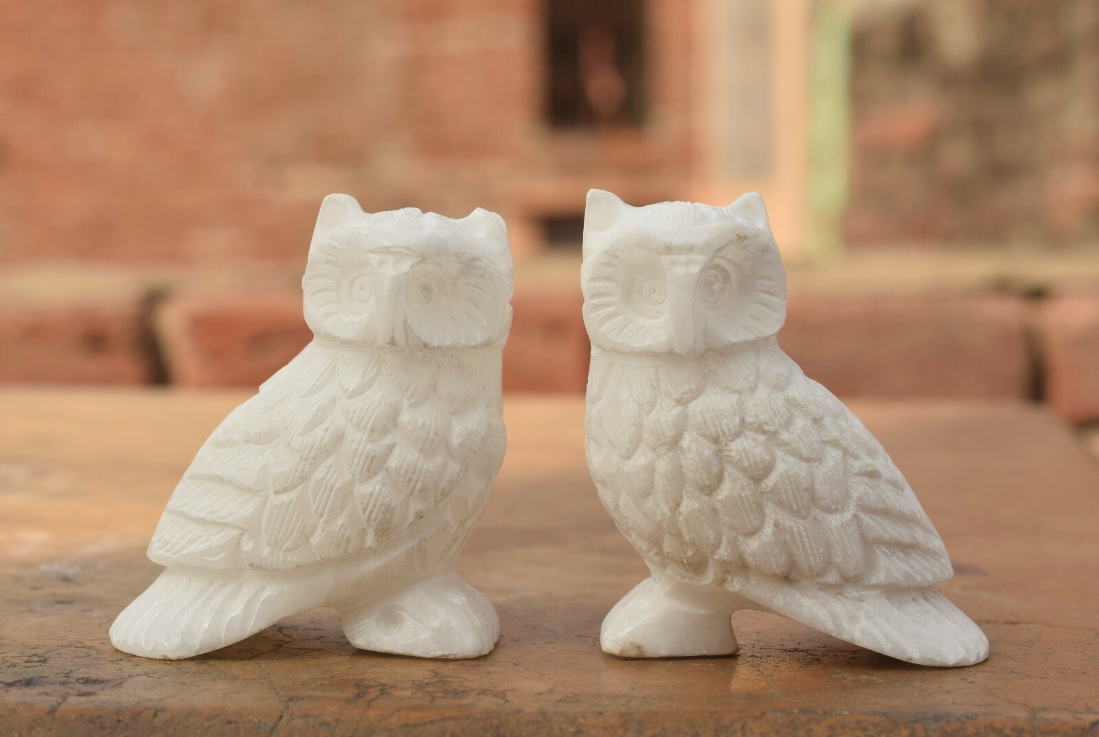 Owl Figurine White Stone Hand Carved Wild Owl Statue Polished Home Decor Gift