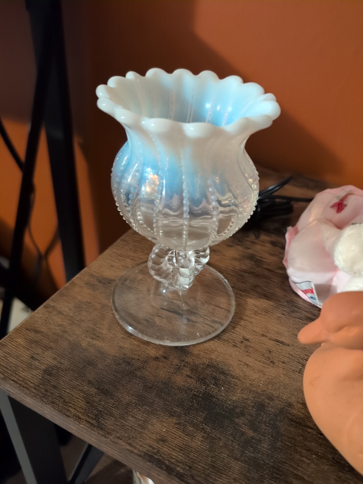 Northwood Opalescent Beaded Panel Glass Compote