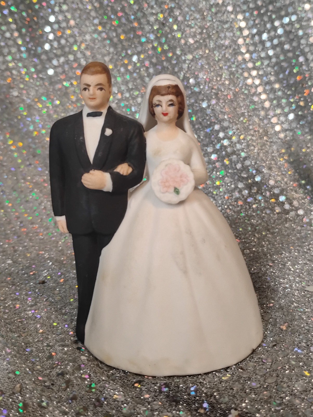 Vintage Lefton Bride and Groom Wedding Porcelain Bisque Bell Figurine 4