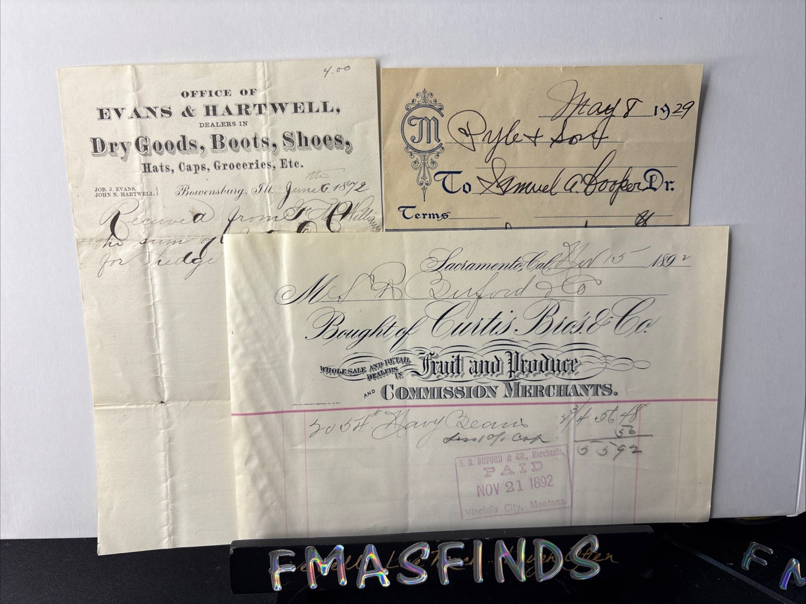 A3 (3) 1872 1892 1929 Billhead Invoice Lot Vintage Paper Fruit Produce Dry Goods