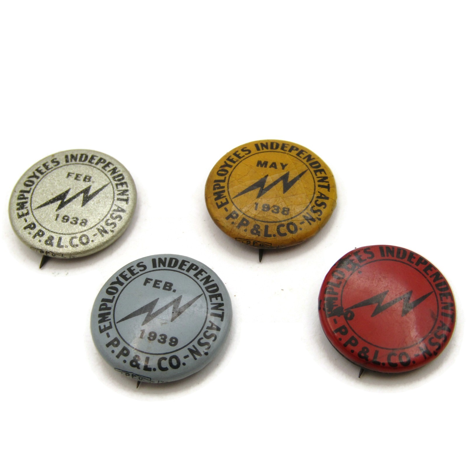 Vintage 1938 1939 PP&L PA Power & Light Union Dues Pinback Button Lot of 4
