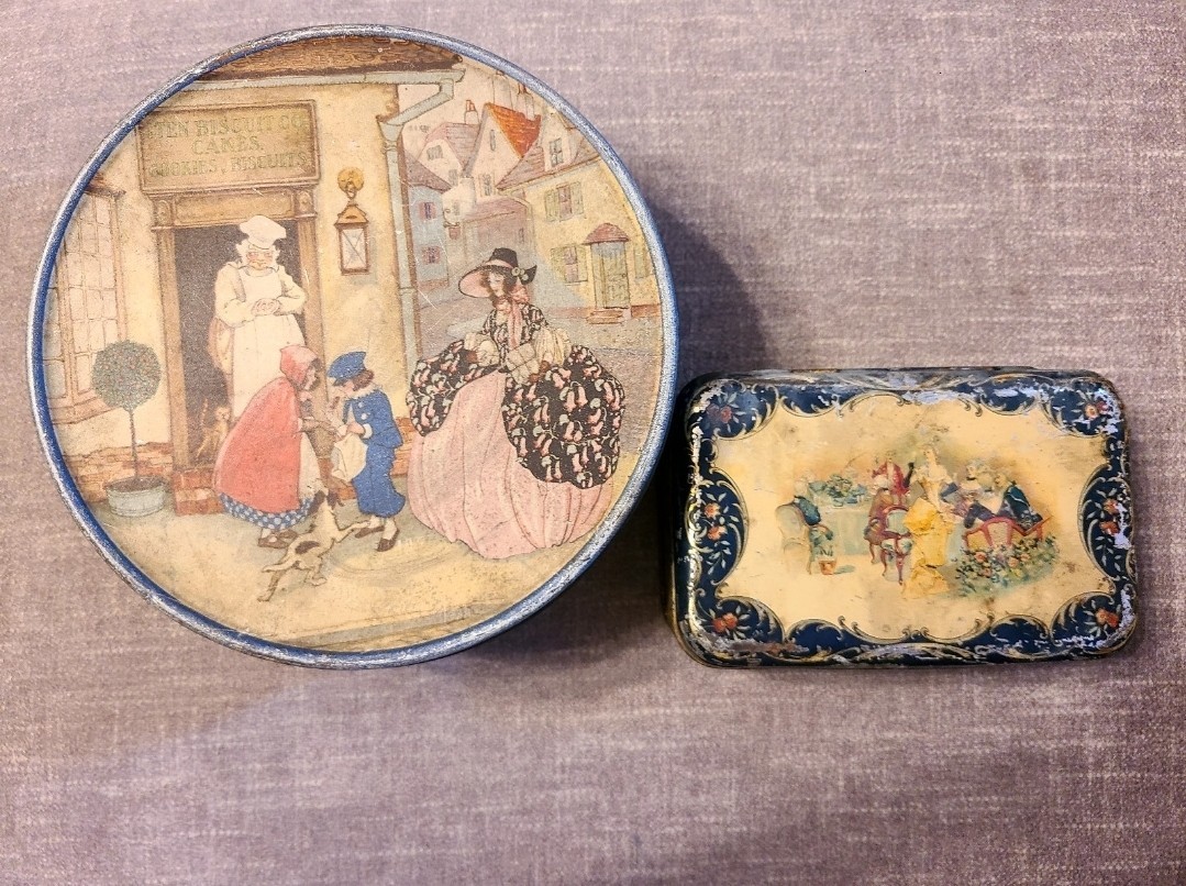 Antique & Vintage Metal Tin Lot - Iten Biscuit Co & Rococo Courting Box