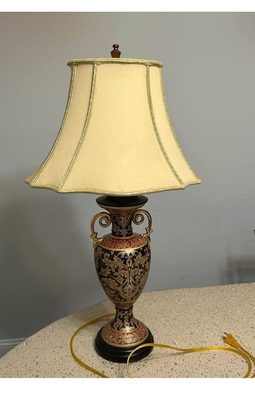 Vintage Bombay Co. Italian Style Rococo Enamel Gilded Urn Form Table Lamp